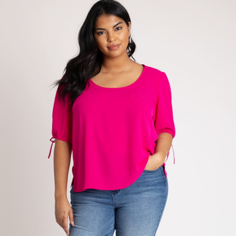Bright pink tie sleeve ELOQUII Blouse - 26W